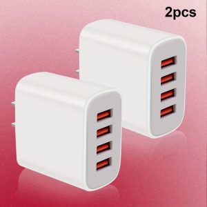 USB Wall Charger Multiple Charging Plug 4 Port Quick Charger Plug Cube for iPhone 14 13 12 11 Pro Max 10 SE X XS 8 Plus for Samsung Galaxy S22 S21 S20 Power Block Fast Charging Box Brick