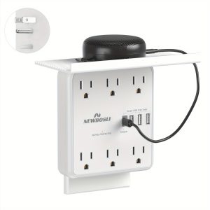 NEWBOSLI 3 Prong Outlet Wall Adapter, Multi-Plug Outlet Surge Protector With 6 AC Outlets And 4 USB Ports (1 USB-C) USB Wall Charging Extender, Built-In Removable Extension Shelf For Entryways, Bathrooms, Kitchens And Bedrooms, White