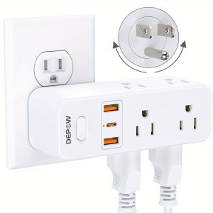 Outlet Extender With 360?? Rotating Plug, 6AC (1875W/15A) And 3USB Ports (1 USB-C), Multi Plug Wall Outlet With Overload Protection Switch For Curise, Travel, Dorm, Home Office, White