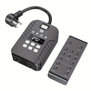 US Standard Remote Socket, Light Timer, Plug-in Induction Socket Timer Switch, with 2 Grounded Power Sockets, 100 Feet Range Remote Control, with Switch, 15A/1875W, Black