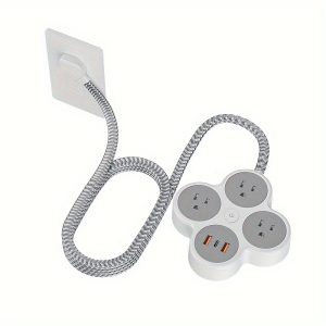 PUJIMAX US 59.06 Inch Braided Wire Cable Surge Protection Multifunctional Power Strip, Contains 2 USB Ports, 1 Type-C Port, 3 AC Plug Ports, Surge Protection, Voltage Stable, Simple And Stylish, Easy To Install, Suitable For Home, Office, School, Dorm.