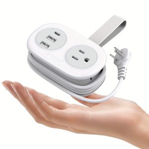 Orico Portable Travel Power Strip, Super Flat Head Plug, Multi-Plug Power Strip, with 3 USB, 2 USB-A, 1 USB-C Charging Port and 2 AC Outlets, Surge Protector, Compact Socket, Suitable for Travel, Dormitory, Home, Office, Black and White Available, Can be Used as Halloween and Christmas Gifts